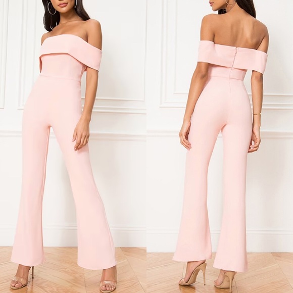 superdown Pants - Superdown x Revolve Aubrey Off The Shoulder Jumpsuit in Blush Pink, Small
